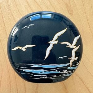 1970s Otagiri Cobalt Blue Ceramic "THE SEA" Bud Base Oval Bird Made in Japan